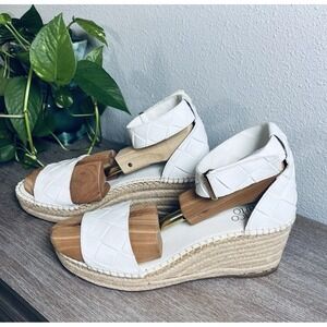 Franco Sarto Sandal Size 10 Platform Wedge Espadrille White Leather
